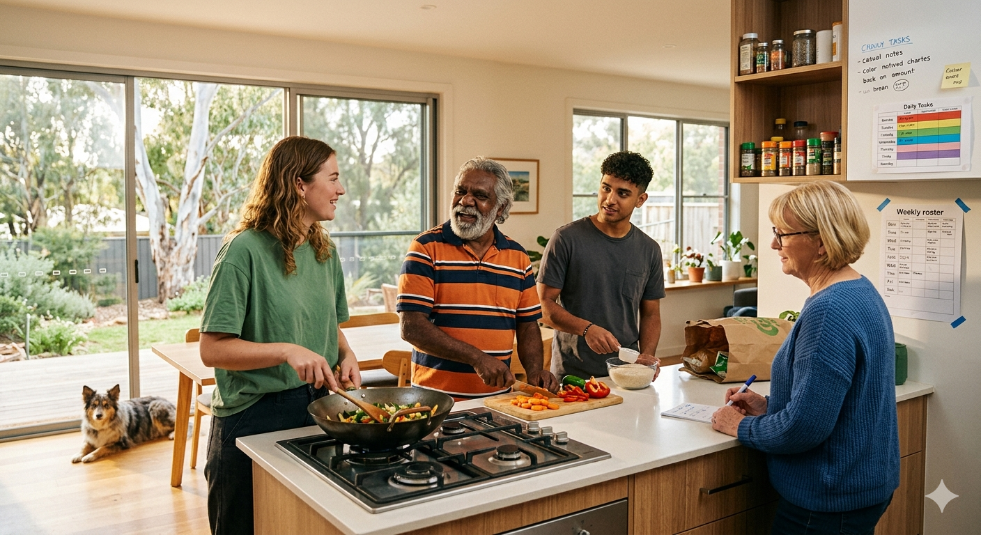 Support worker assisting NDIS participant with daily tasks at home